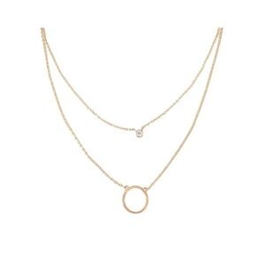 925 ROSE GOLD DOUBLE STRAND CZ & CIRCLE NECKLACE‎ 15" Minamalist